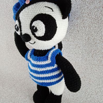 Вязаная игрушка Панда-матрос, 40 см — фото 2