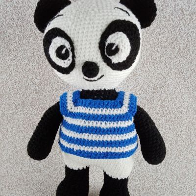 Вязаная игрушка Панда-матрос, 40 см — фото 7