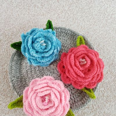 Вязаные цветы Розы на подносе, 21×7 см — фото 3