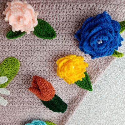Вязаное Цветочное панно, 75×50 см — фото 4