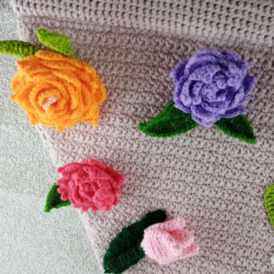 Вязаное Цветочное панно, 75×50 см — фото 5