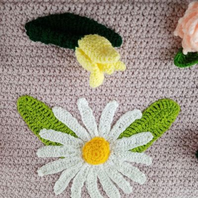 Вязаное Цветочное панно, 75×50 см — фото 2